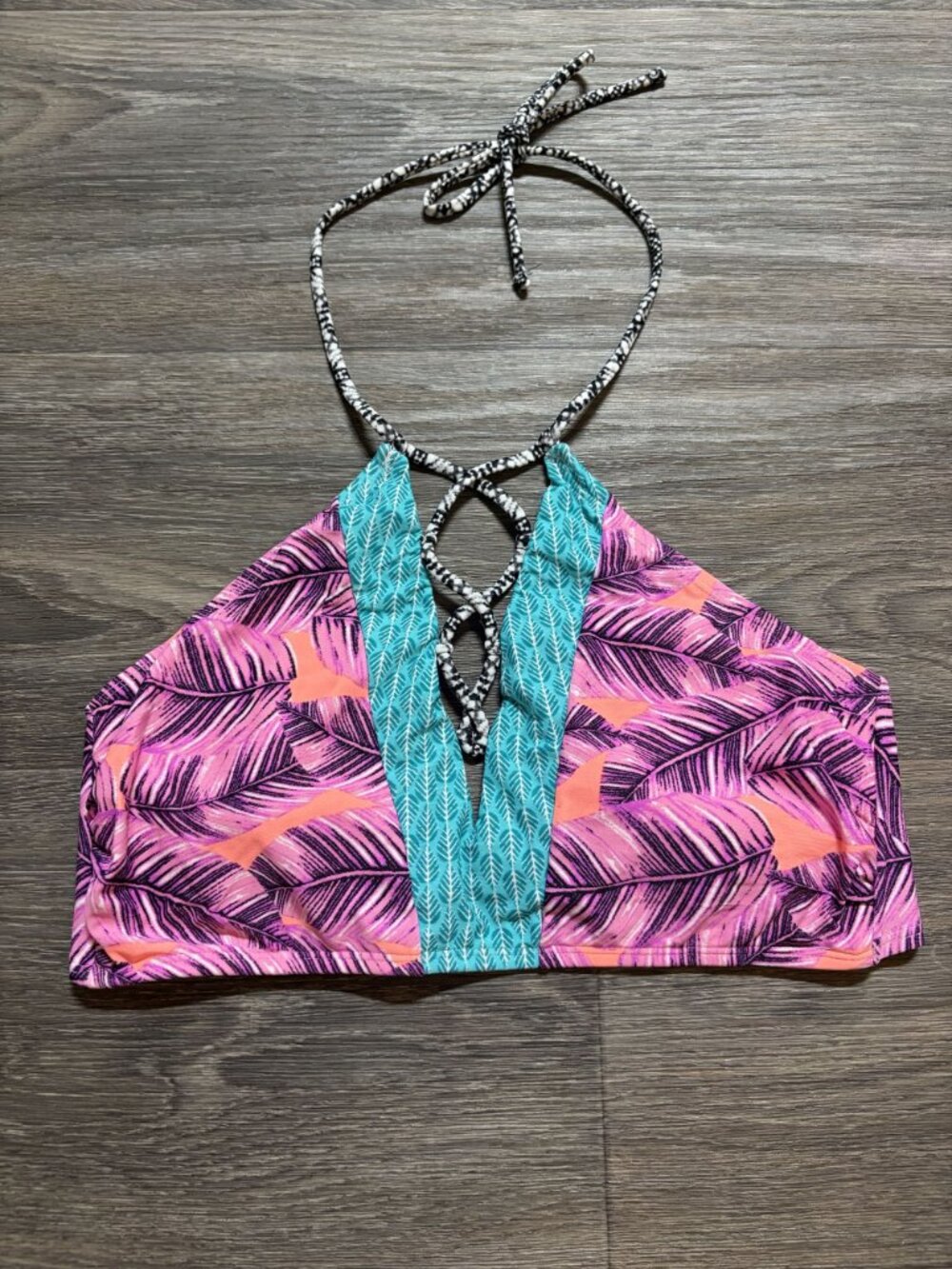 Hula Honey Botanical Halter Bikini Top Large Adjustable Tropical Bohemian Pink